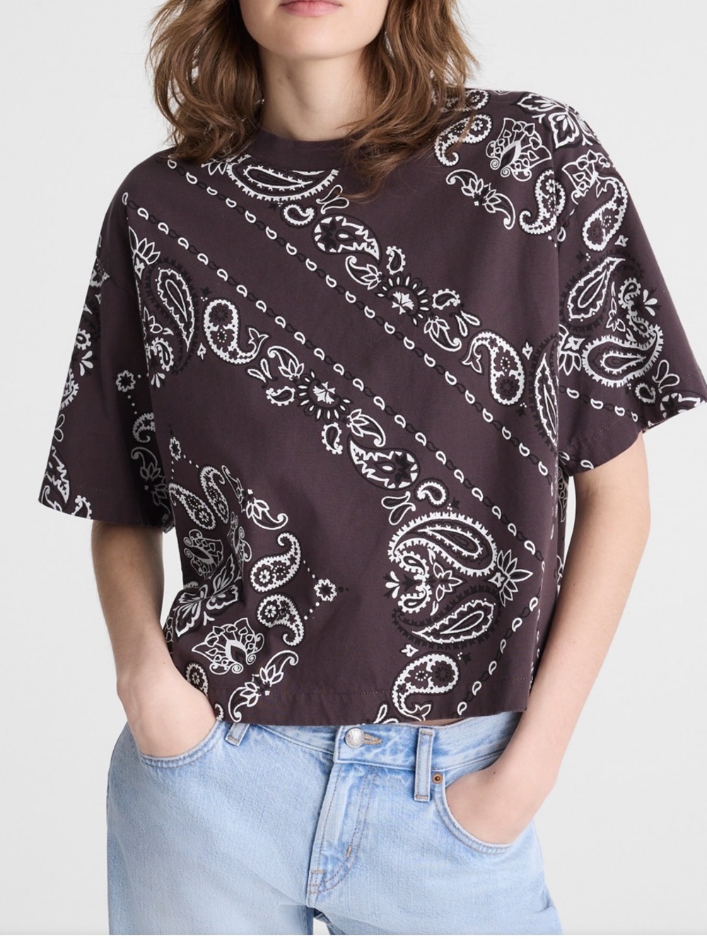 NWT Madewell Boxy Crop Tee - Chocolate Plum Bandana Print